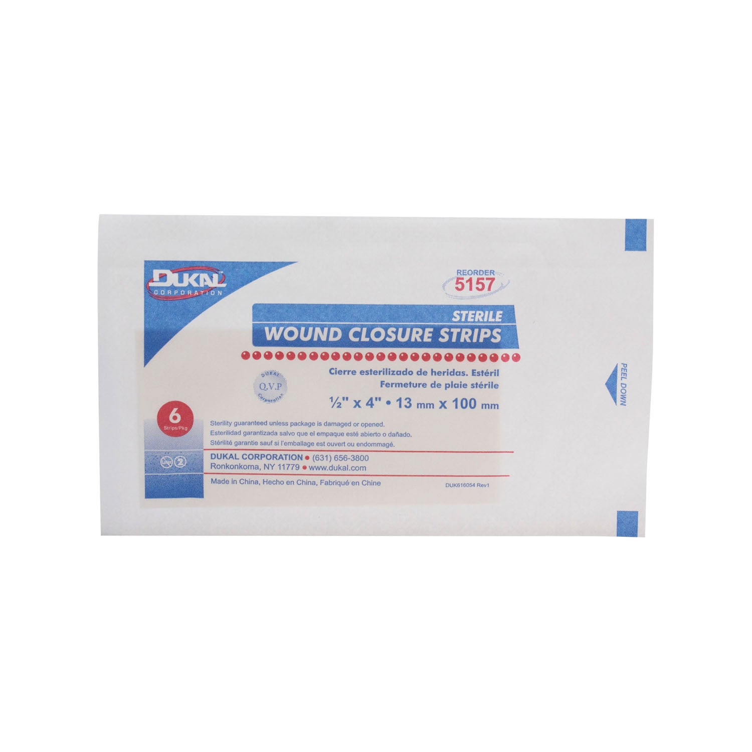 DUKAL WOUND CLOSURE STRIPS "Wound Closure Strip, Sterile, 1/2\" x 4\", 6/pk, 50 pk/bx, 4 bx/cs"