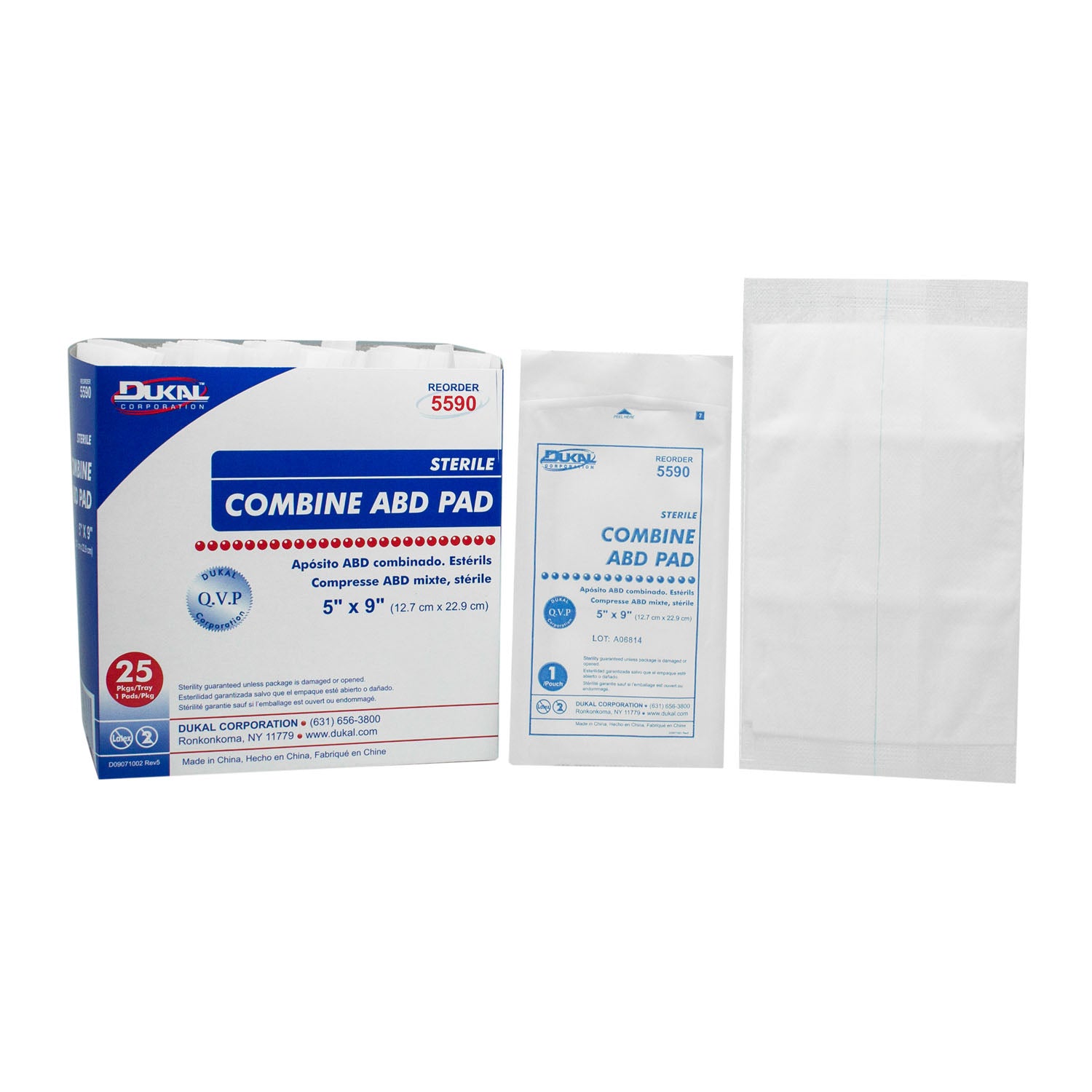 DUKAL ABD PADS "ABD Pad, 5\" x 9\", Sterile, 1/pk, 25 pk/tray, 16 tray/cs (24 cs/plt)"