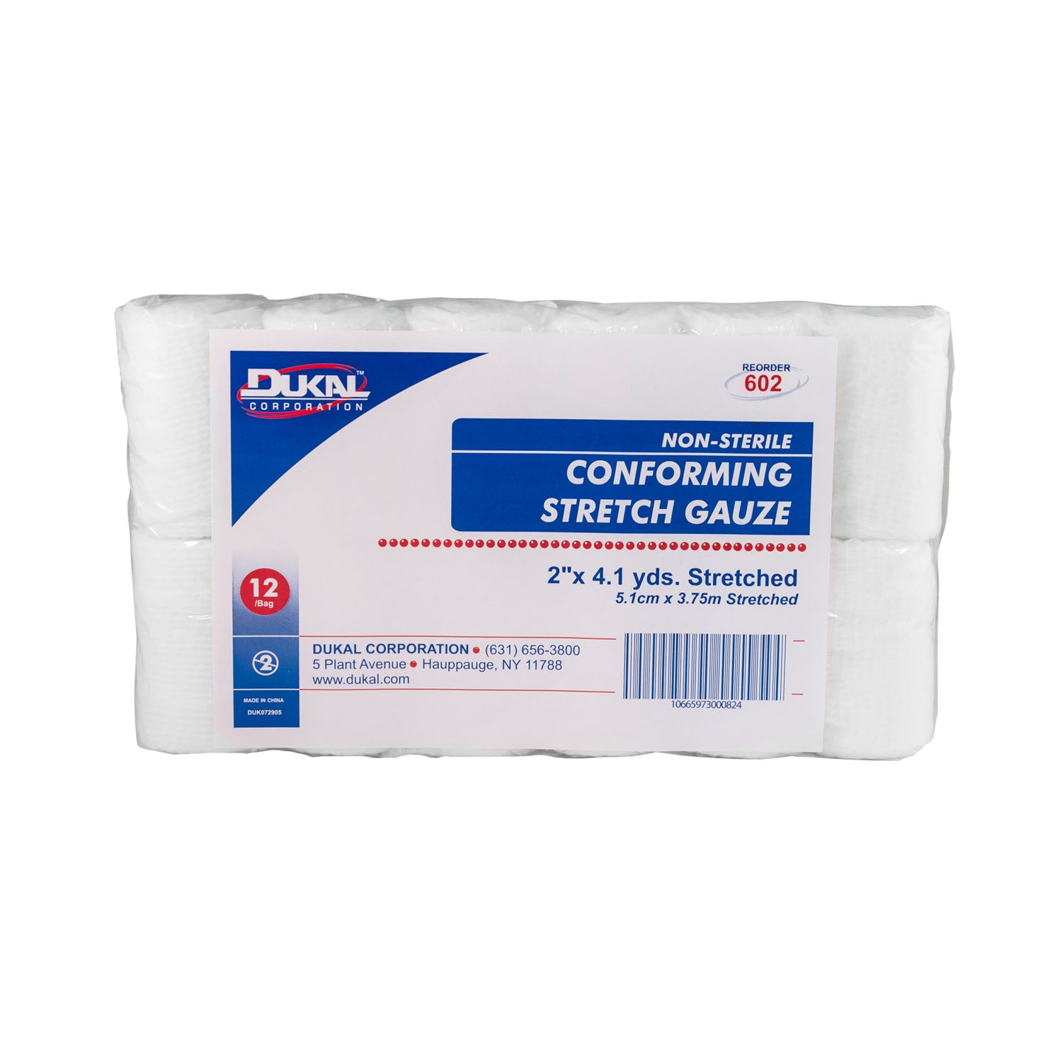 DUKAL CONFORMING STRETCH GAUZE "Stretch Gauze, 2\" x 4.1 yd, Non-Sterile, 12/bg, 8 bg/cs"