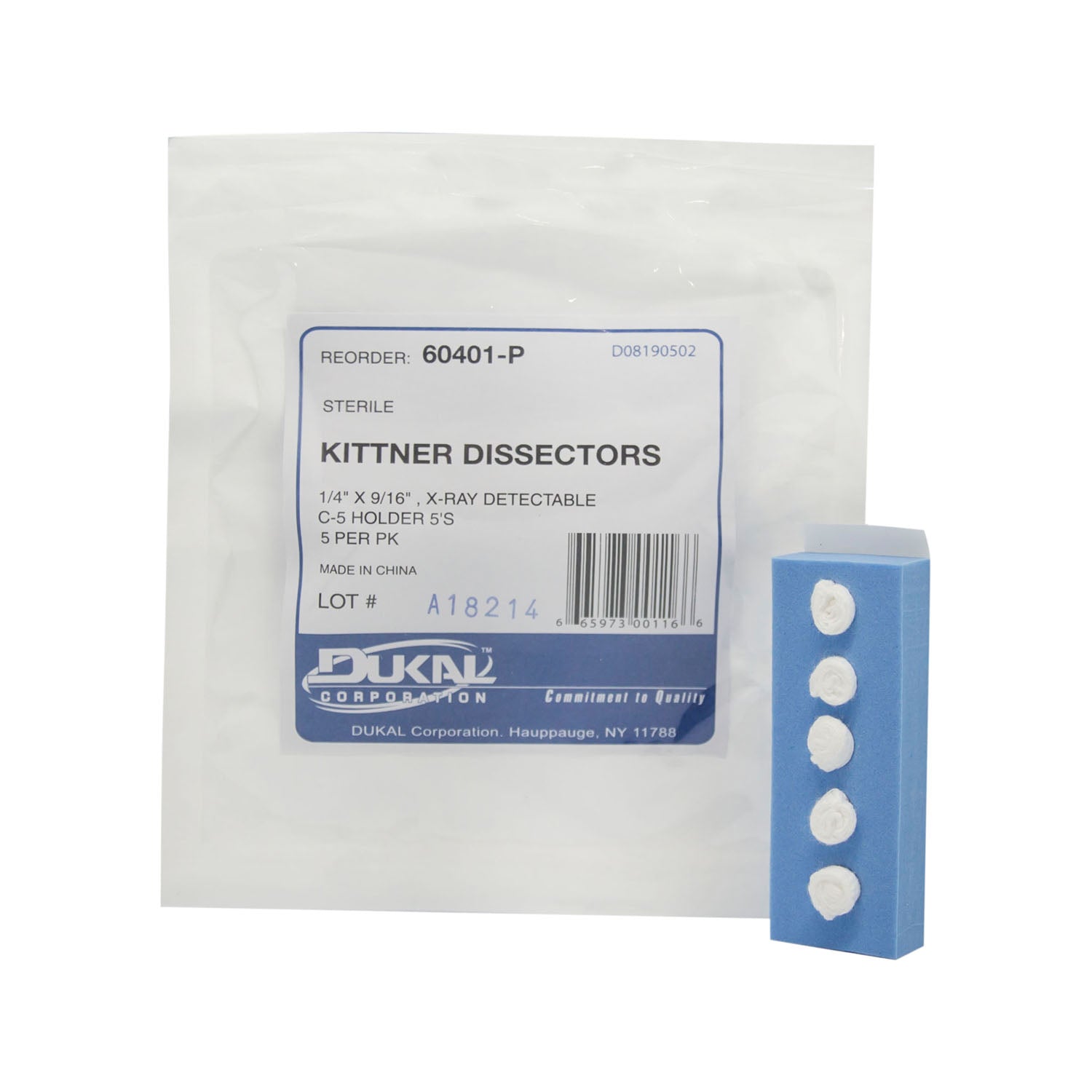 DUKAL KITTNER SPONGES "Kittner Dissectors, 1/4\" x 0.56\", C-5 Foam Holder, Sterile 5s, 5/pk, 40 pk/cs"