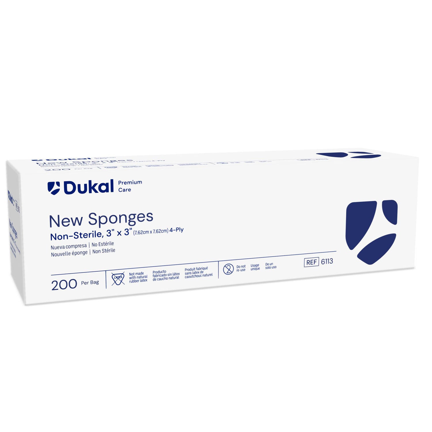 DUKAL NEW SPONGES "Sponge, 3\" x 3\", Non-Woven New Sponge, Non-Sterile, 4-Ply, 200/bg, 20 bg/cs (40 cs/plt)"