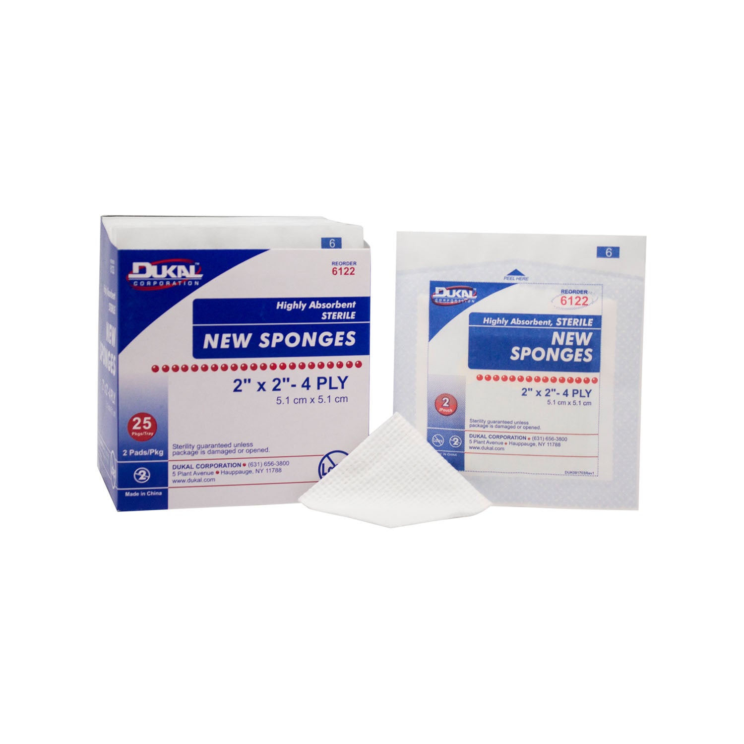 DUKAL NEW SPONGES Sponge, 2" x 2", Non-Woven New Sponge, Sterile, 4-Ply, 2/pk, 25 pk/bx, 60 bx/cs