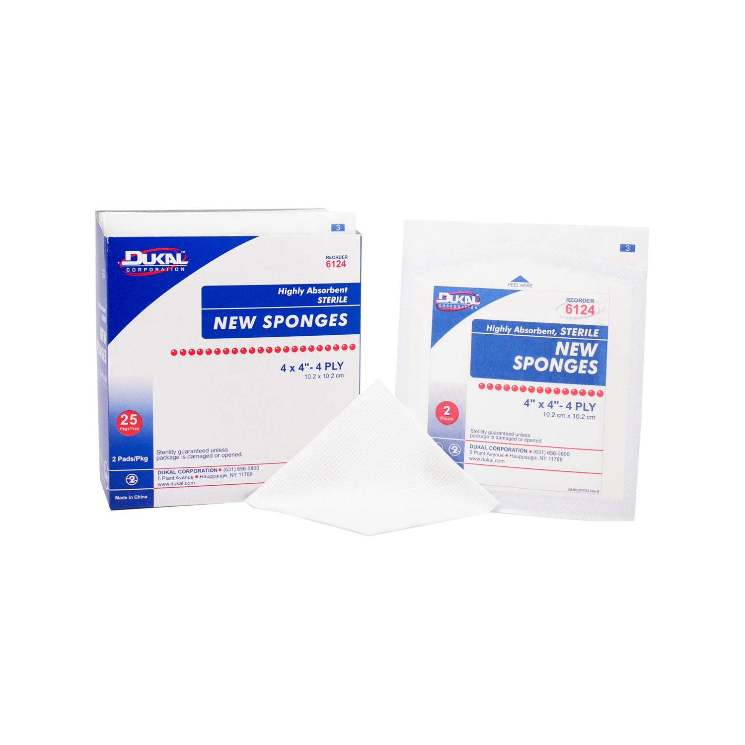 DUKAL NEW SPONGES Sponge, 4" x 4", Non-Woven New Sponge, Sterile, 4-ply, 2/pk, 25 pk/bx, 24 bx/cs