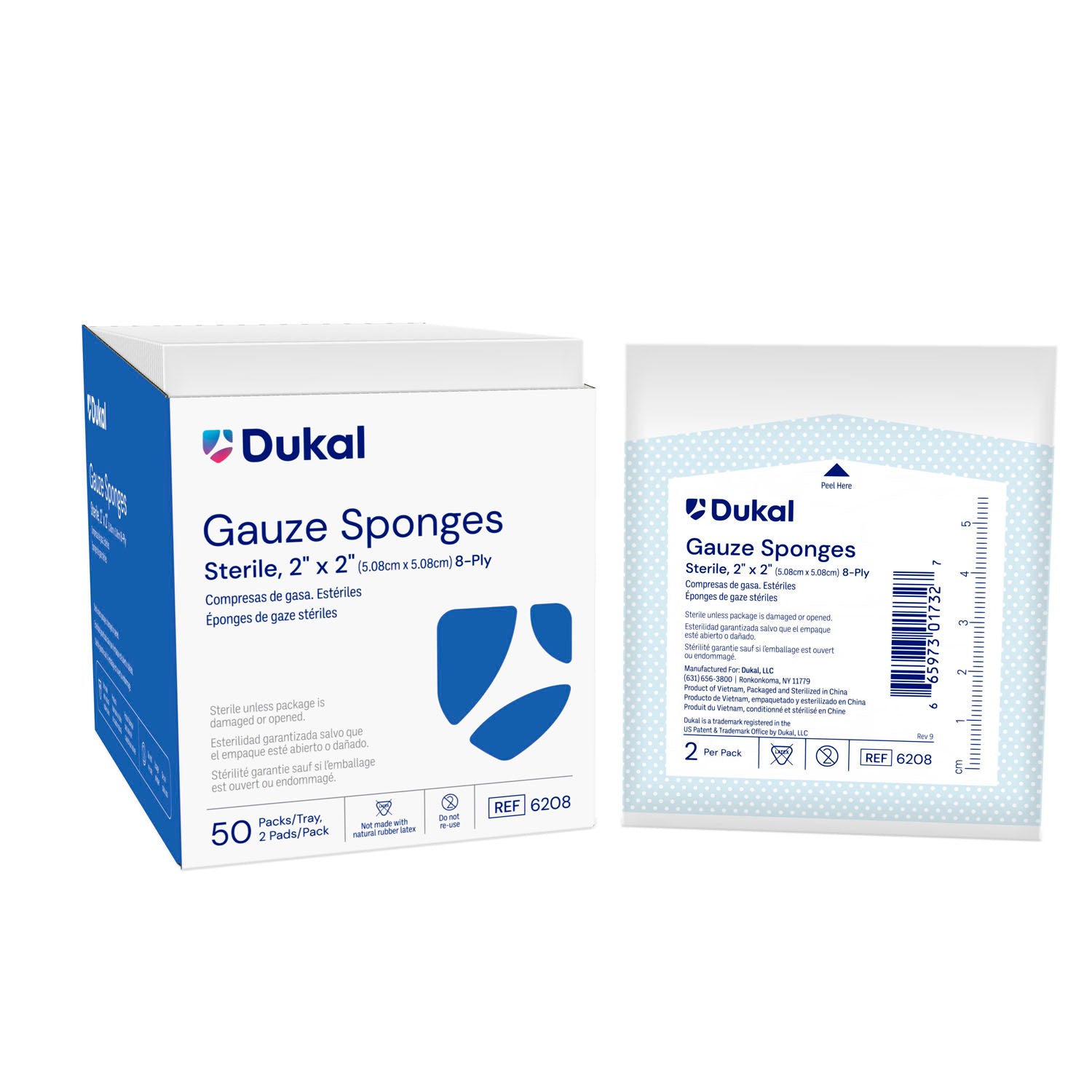 DUKAL WOVEN COTTON GAUZE SPONGES "Gauze Sponge, 2\" x 2\", Sterile, 8-Ply, 2/pk, 50 pk/bx, 30 bx/cs"
