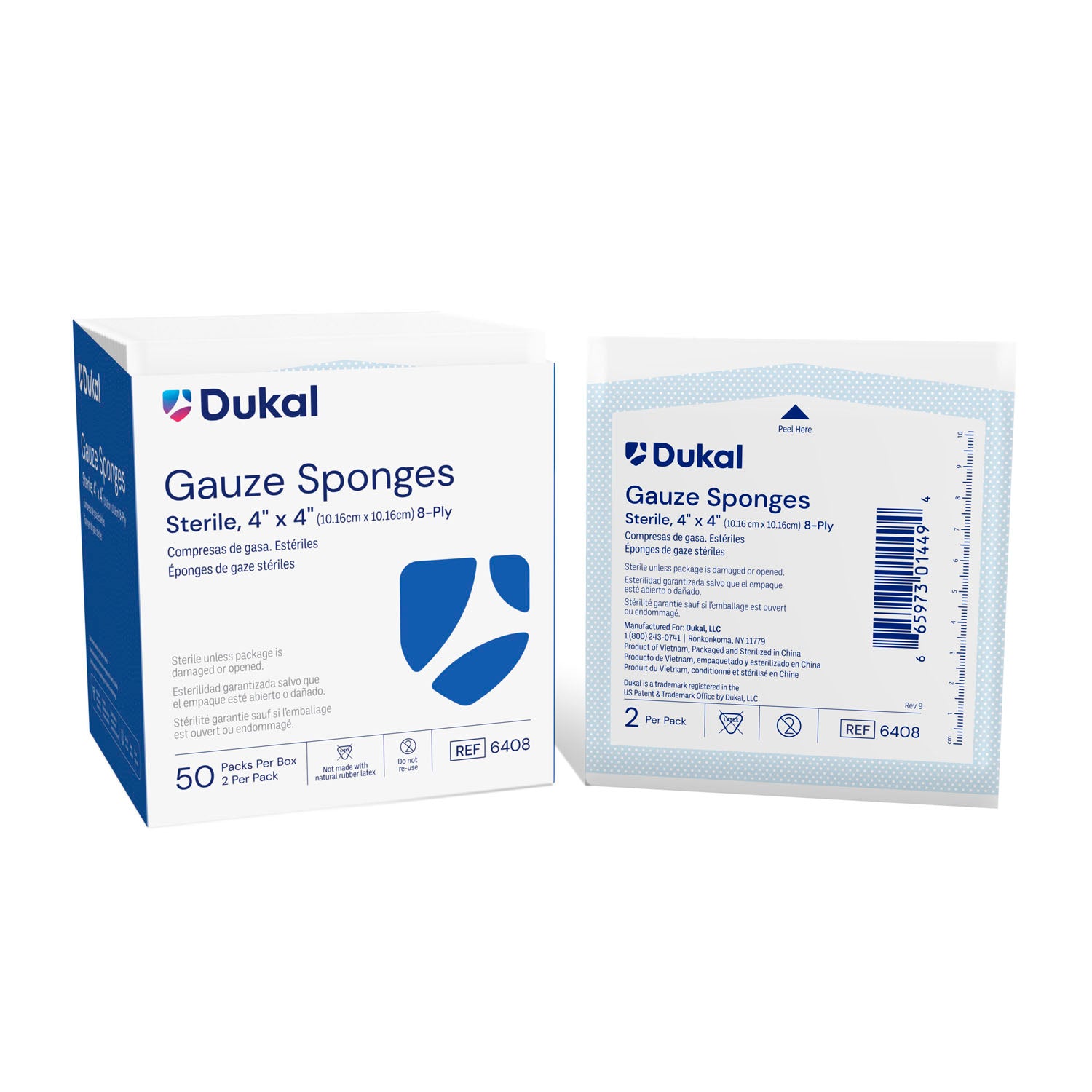 DUKAL WOVEN COTTON GAUZE SPONGES "Gauze Sponge, 4\" x 4\", Sterile, 8-Ply, 2/pk, 50 pk/bx, 12 bx/cs"