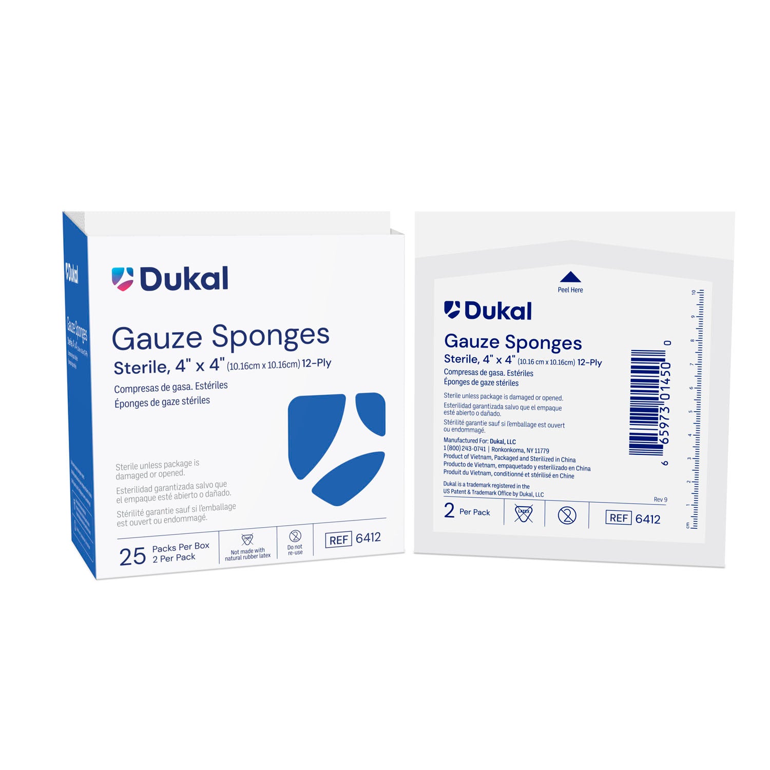 DUKAL WOVEN COTTON GAUZE SPONGES Gauze Sponge, 4" x 4", Sterile, 12-Ply, 2/pk, 25 pk/bx, 24 bx/cs