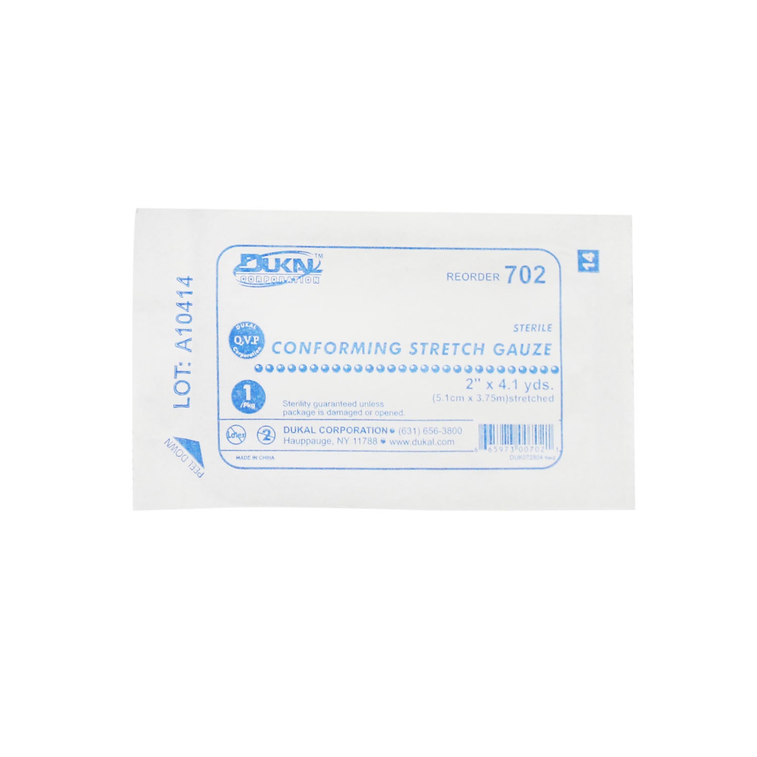 DUKAL CONFORMING STRETCH GAUZE "Stretch Gauze, 2\" x 4.1 yd, Sterile, 1/pk, 12 pk/bx, 8 bx/cs"