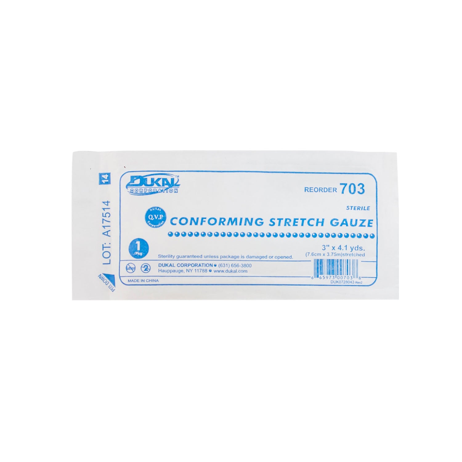 DUKAL CONFORMING STRETCH GAUZE "Stretch Gauze, 3\" x 4.1 yd, Sterile, 1/pk, 12 pk/bx, 8 bx/cs"