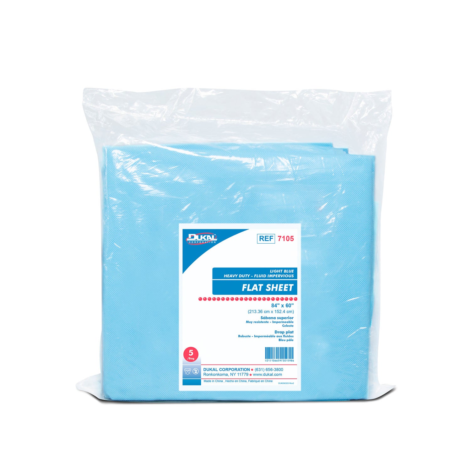 DUKAL DISPOSABLE LINENS "Fitted Sheet, Extra Heavy Duty Fluid Resistant, 74\" x 30\" x 22\", Lt. Blue, 5/bg, 20 bg/cs"