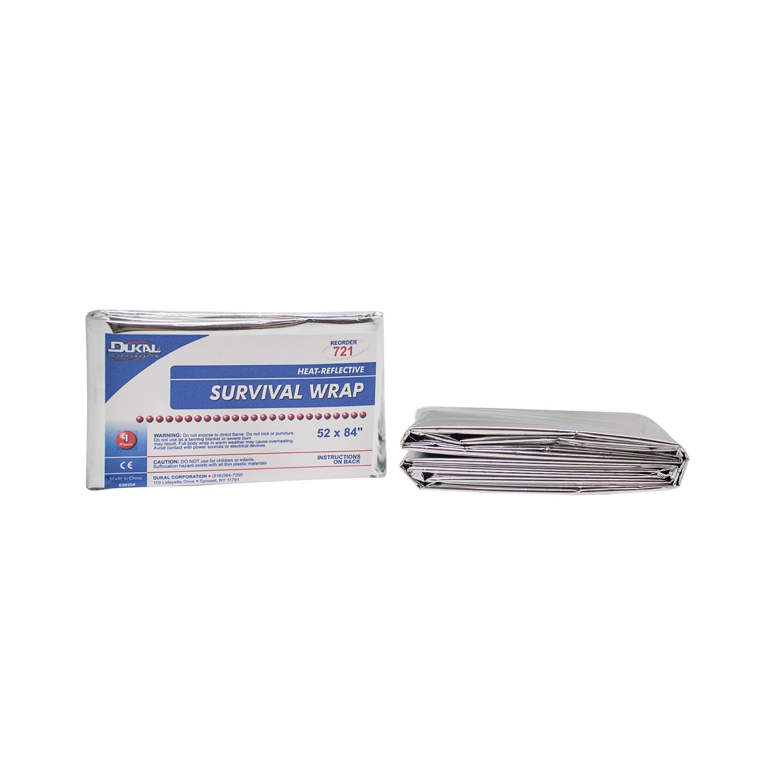 DUKAL EMERGENCY BLANKETS "Survival Wrap, 52\" x 84\", Silver, Heat Reflective, 250/cs"