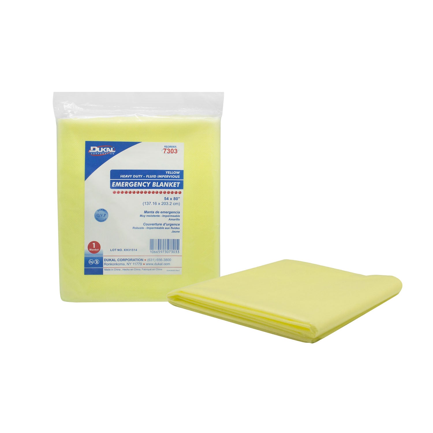 DUKAL EMERGENCY BLANKETS Emergency Blanket, 54 x 80", Yellow, Heavy Duty Fluid Impervious, 1/bg, 50 bg/cs