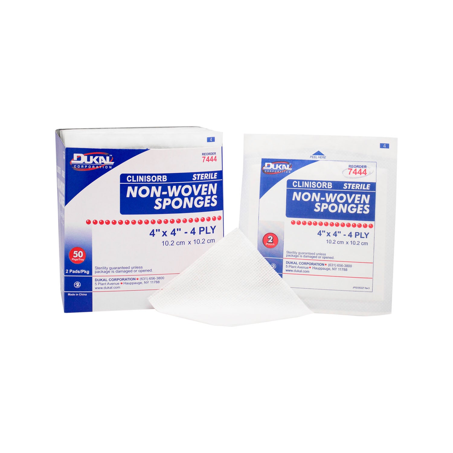 DUKAL CLINISORB NON-WOVEN SPONGES Clinisorb Non-Woven Sponge, 4" x 4", 4-Ply, Sterile, 2/pk, 50 pk/bx, 12 bx/cs