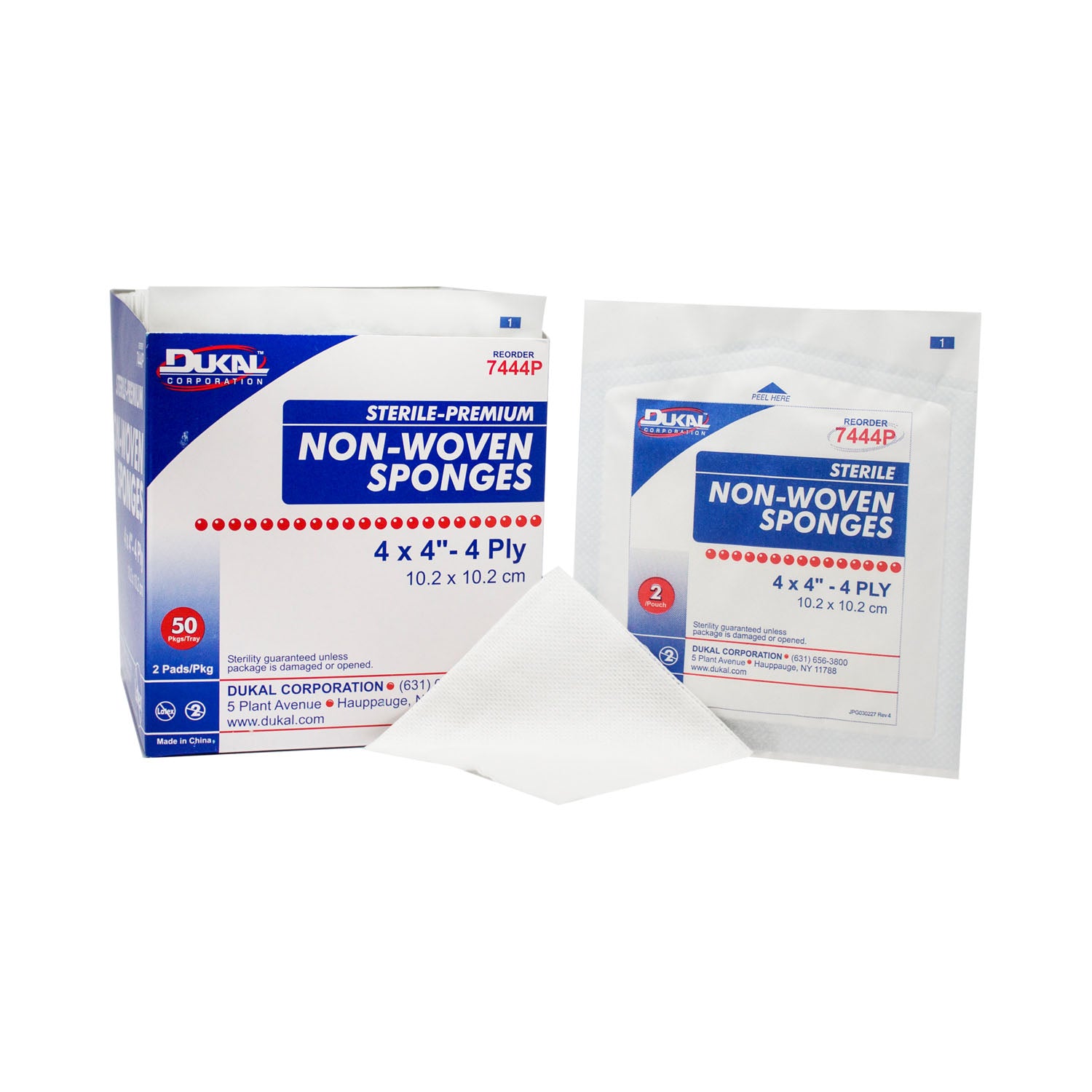DUKAL PREMIUM NON-WOVEN SPONGES "Sponge, 4\" x 4\" Non-Woven, Premium, Sterile, 4-Ply, 2/pk, 50 pk/bx, 12 bx/cs"