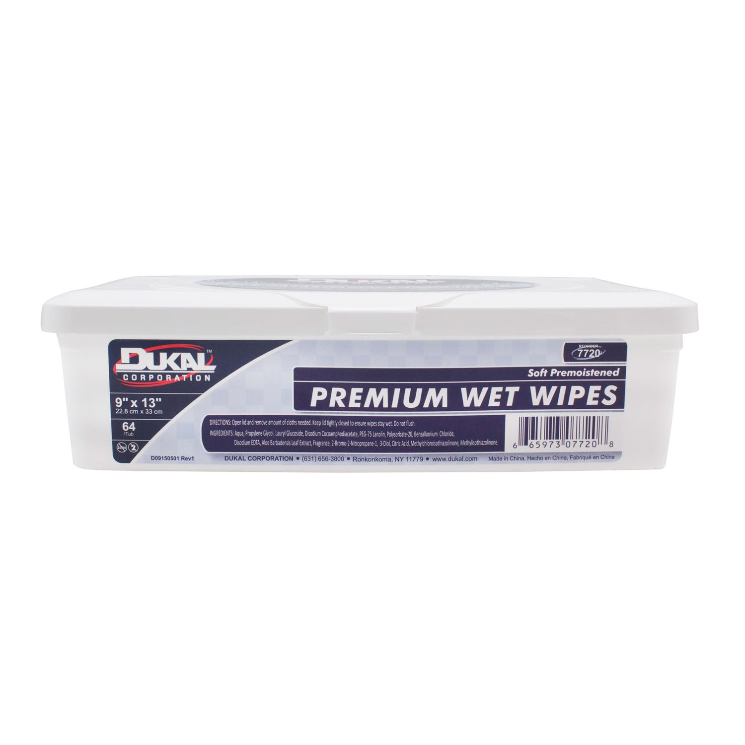 DUKAL WET WIPES Wet Wipes, 9" x 13", Adult, 64/tub, 8 tub/cs