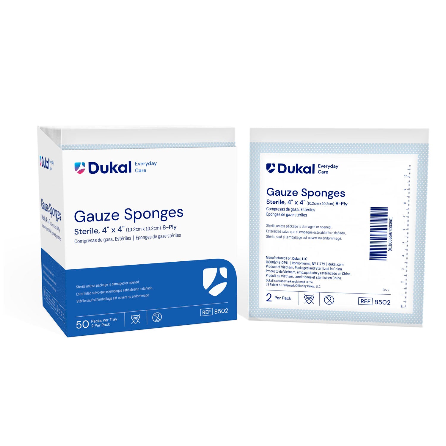 DUKAL BASIC GAUZE SPONGES "Gauze Sponge, 4\" x 4\", Sterile, 8-Ply, 2/pk, 50 pk/bx, 12 bx/cs (40 cs/plt)"