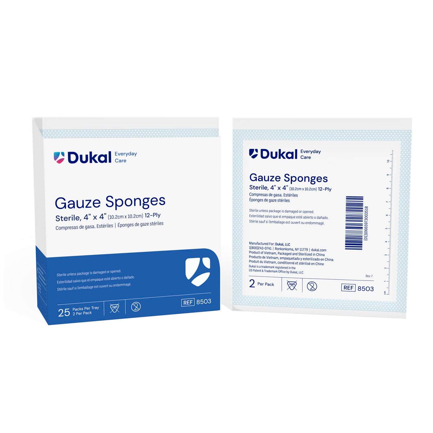 DUKAL BASIC GAUZE SPONGES "Gauze Sponge, 4\" x 4\", Sterile, 12-Ply, 2/pk, 25 pk/bx, 24 bx/cs (40 cs/plt)"