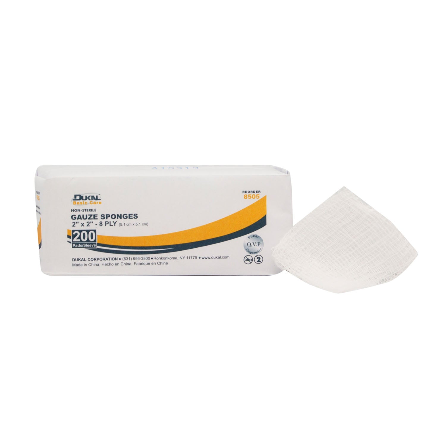 DUKAL BASIC GAUZE SPONGES Gauze Sponge, 2" x 2", Non-Sterile, 8-Ply, 200 bg, 25 bg/cs