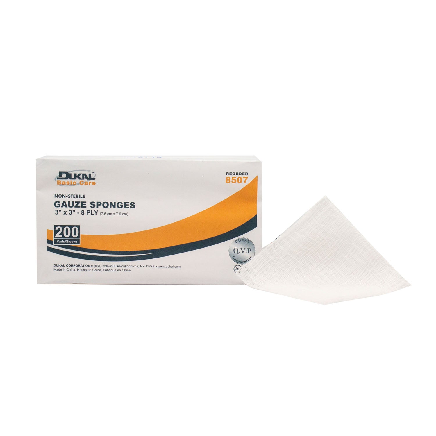 DUKAL BASIC GAUZE SPONGES "Gauze Sponge, 3\" x 3\", Non-Sterile, 8-Ply, 200/bg, 20 bg/cs"