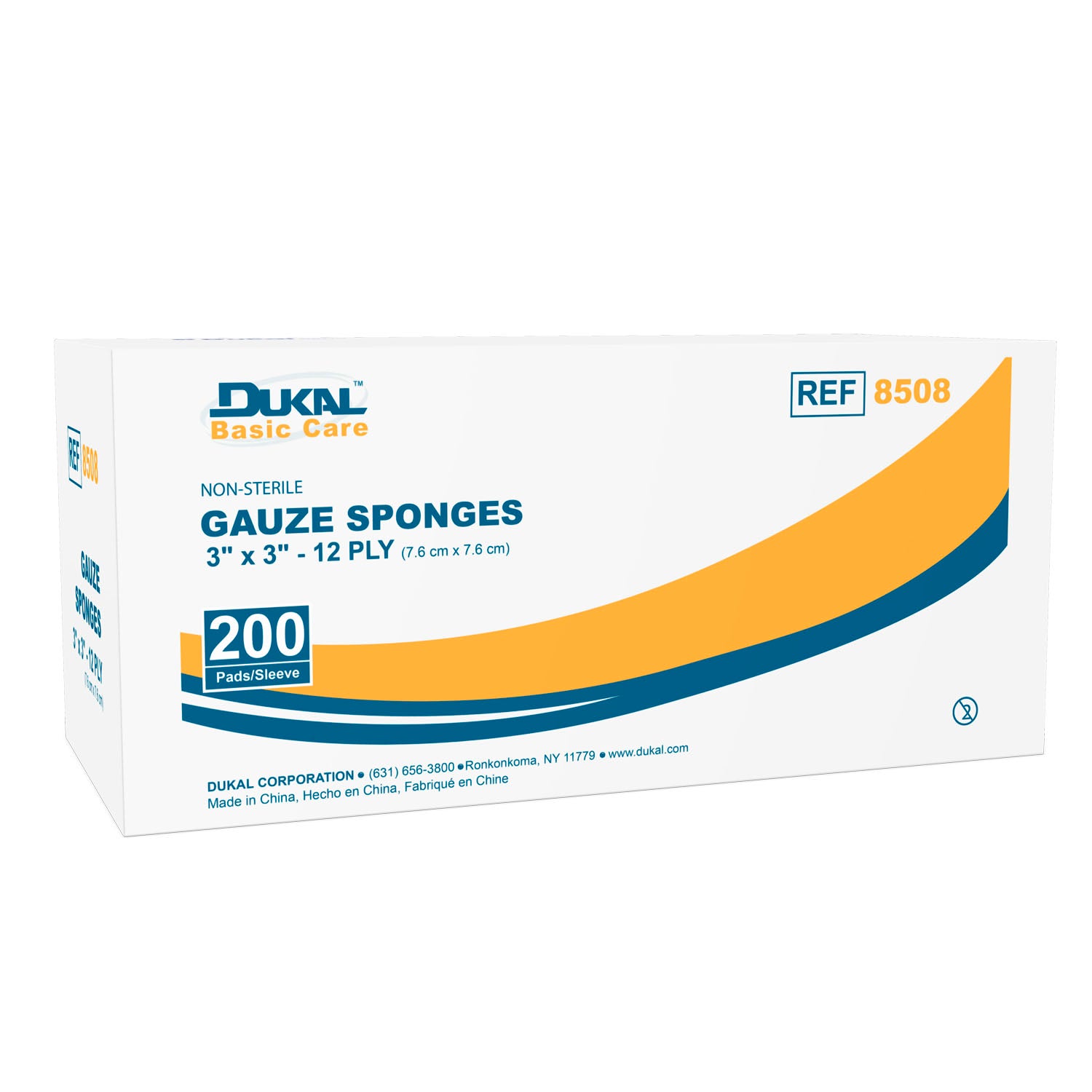 DUKAL BASIC GAUZE SPONGES "Gauze Sponge, 3\" x 3\", Non-Sterile, 12-Ply, 200/bg, 20 bg/cs (70 cs/plt)"