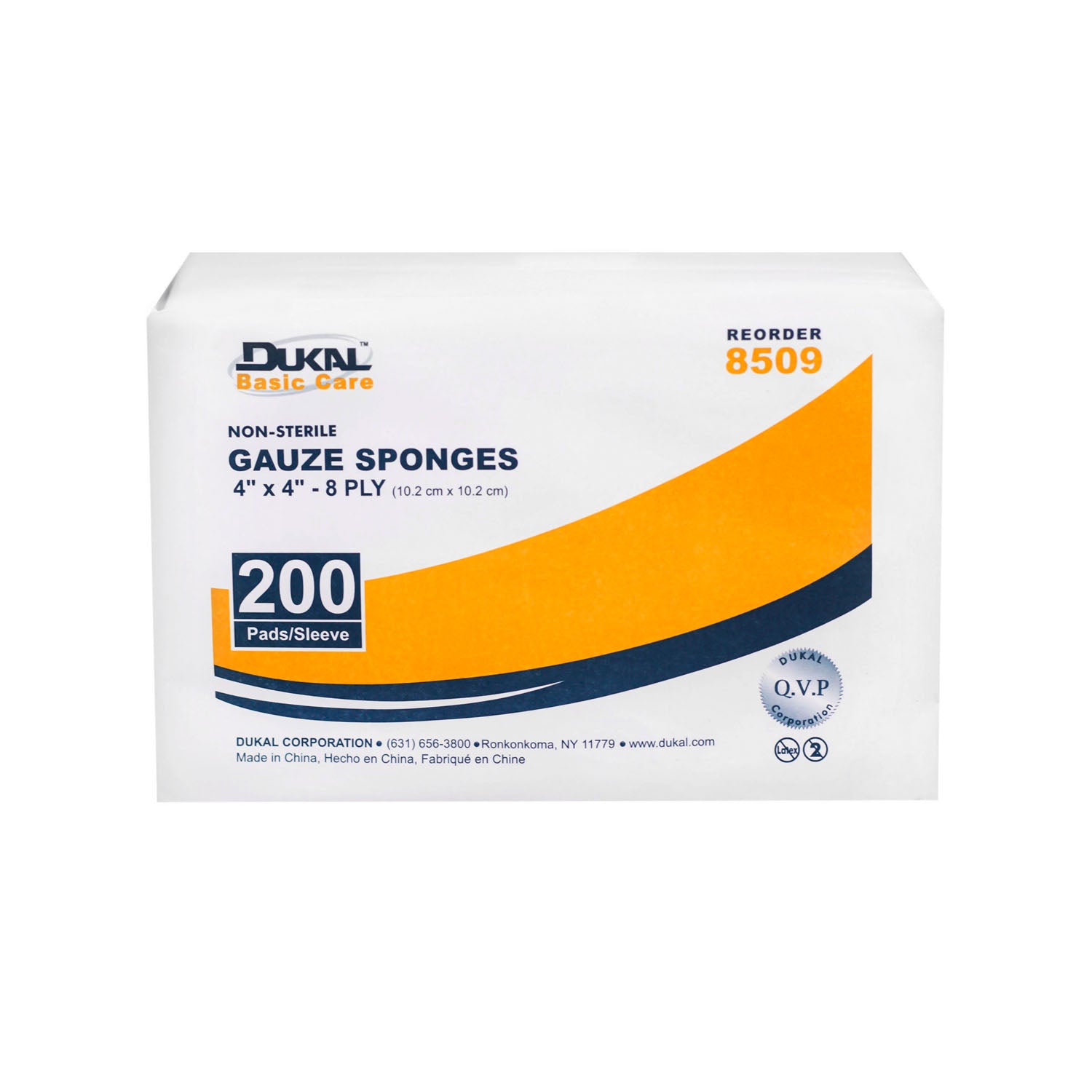 DUKAL BASIC GAUZE SPONGES "Gauze Sponge, 4\" x 4\", Non-Sterile, 8-Ply, 200/bg, 20 bg/cs (48 cs/plt)"