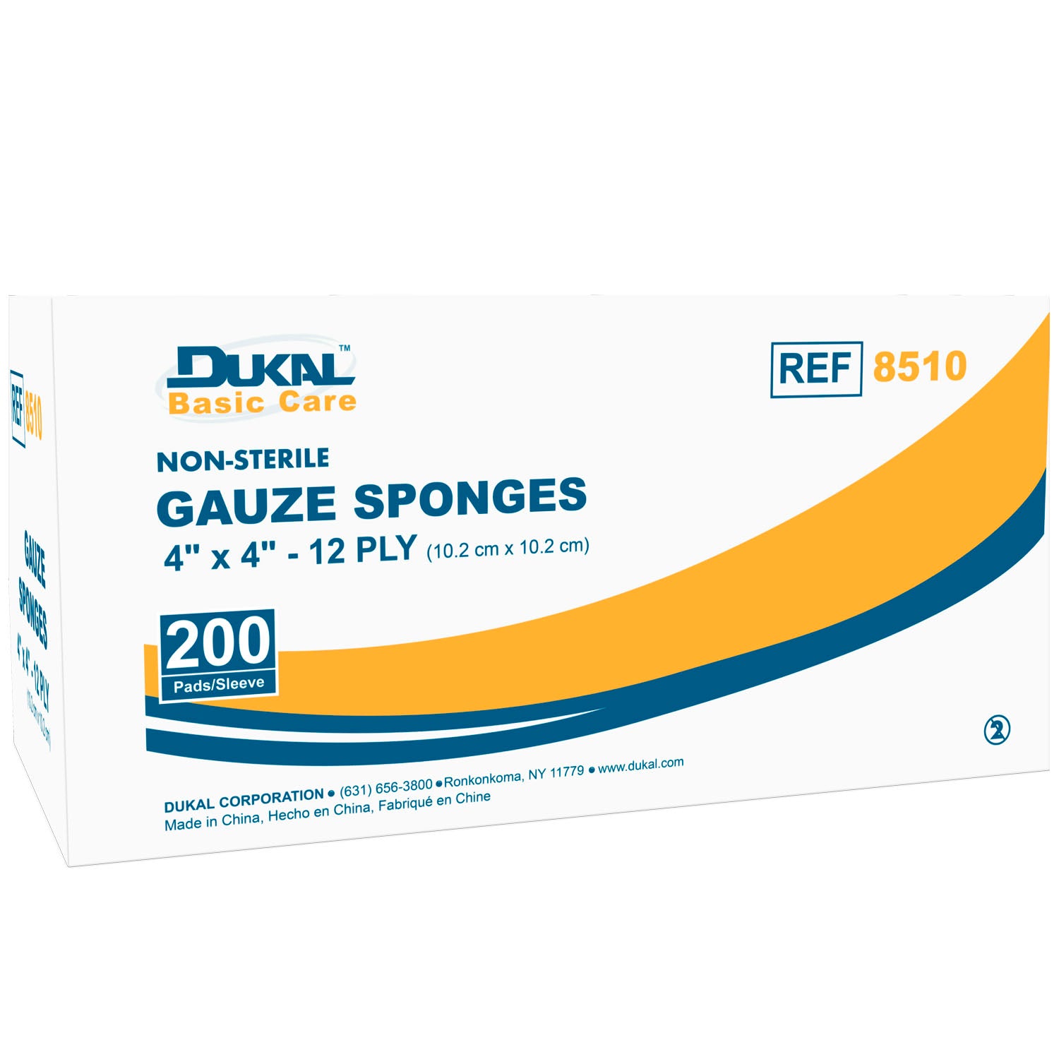 DUKAL BASIC GAUZE SPONGES "Gauze Sponge, 4\" x 4\", Non-Sterile, 12-Ply, 200/bg, 10 bg/cs (72 cs/plt)"
