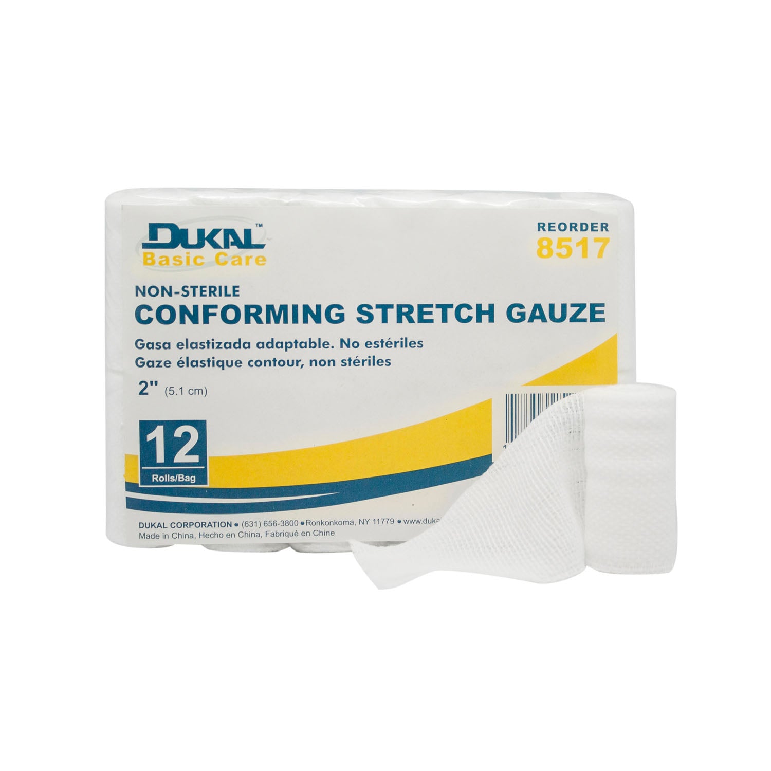 DUKAL BASIC CONFORMING STRETCH GAUZE "Conforming Stretch Gauze, 2\" Non-Sterile, 12 rl/bg, 8 bg/cs"