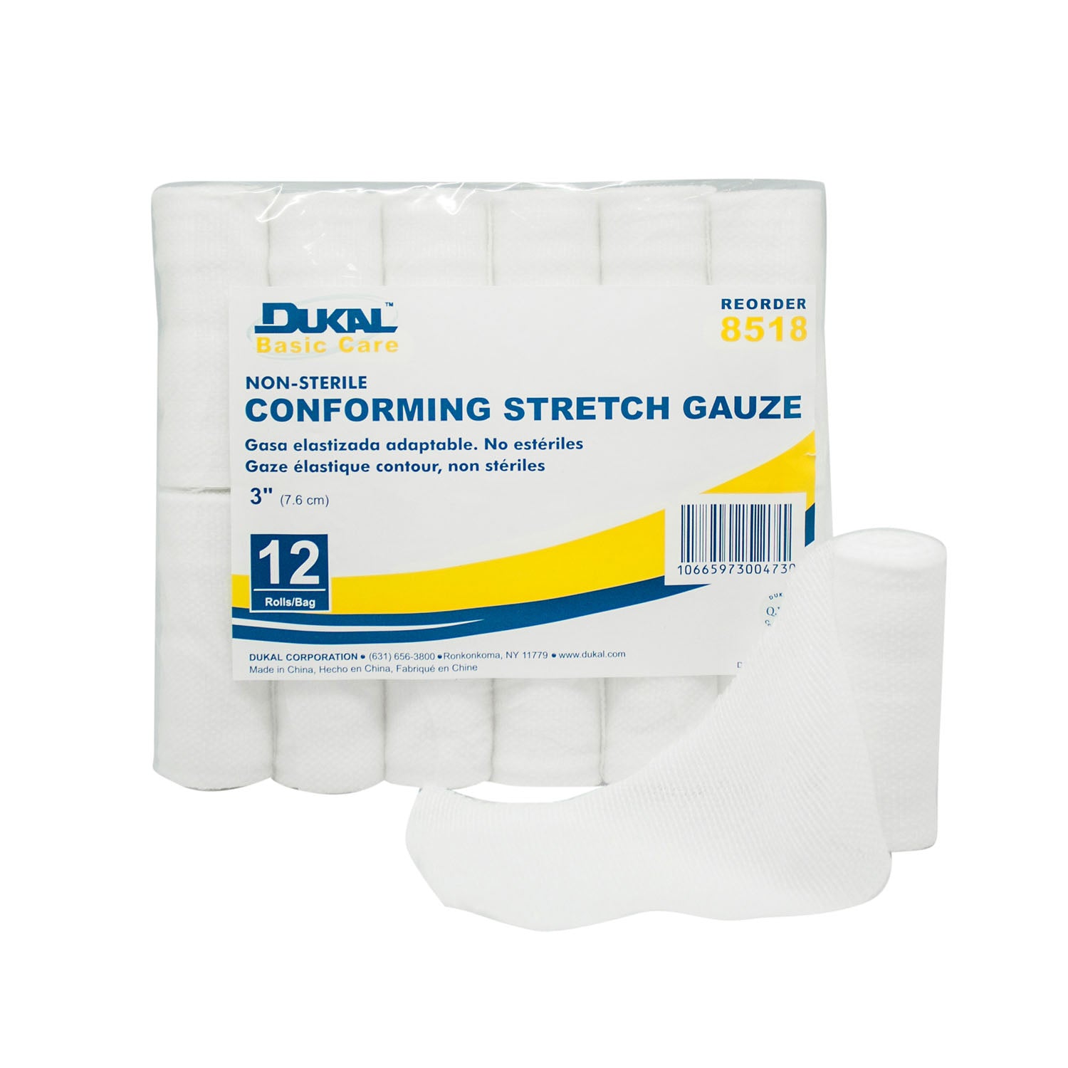 DUKAL BASIC CONFORMING STRETCH GAUZE "Conforming Stretch Gauze, 3\" Non-Sterile, 12 rl/bg, 8 bg/cs (180 cs/plt)"