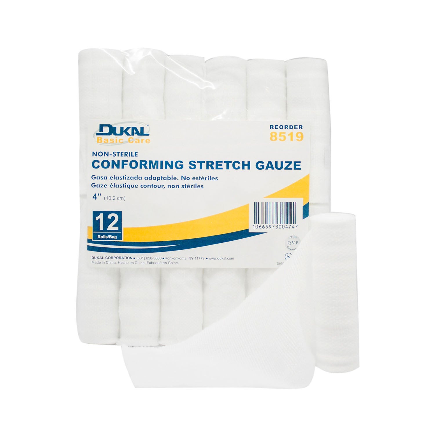 DUKAL BASIC CONFORMING STRETCH GAUZE "Conforming Stretch Gauze, 4\" Non-Sterile, 12 rl/bg, 8 bg/cs (154 cs/plt)"