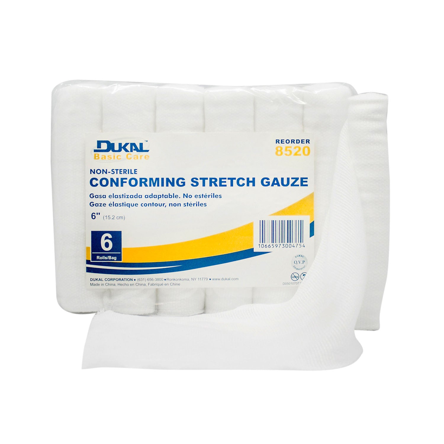 DUKAL BASIC CONFORMING STRETCH GAUZE "Conforming Stretch Gauze, 6\" Non-Sterile, 6 rl/bg, 8 bg/cs"