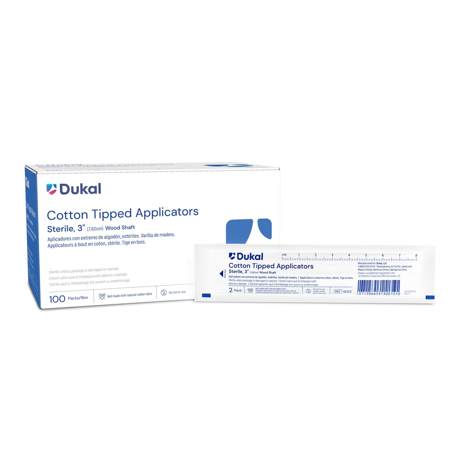 DUKAL COTTON TIPPED APPLICATORS Applicator, 3" Wooden Shaft Cotton-Tipped, Sterile, 2/pk, 100 pk/bx, 10 bx/cs
