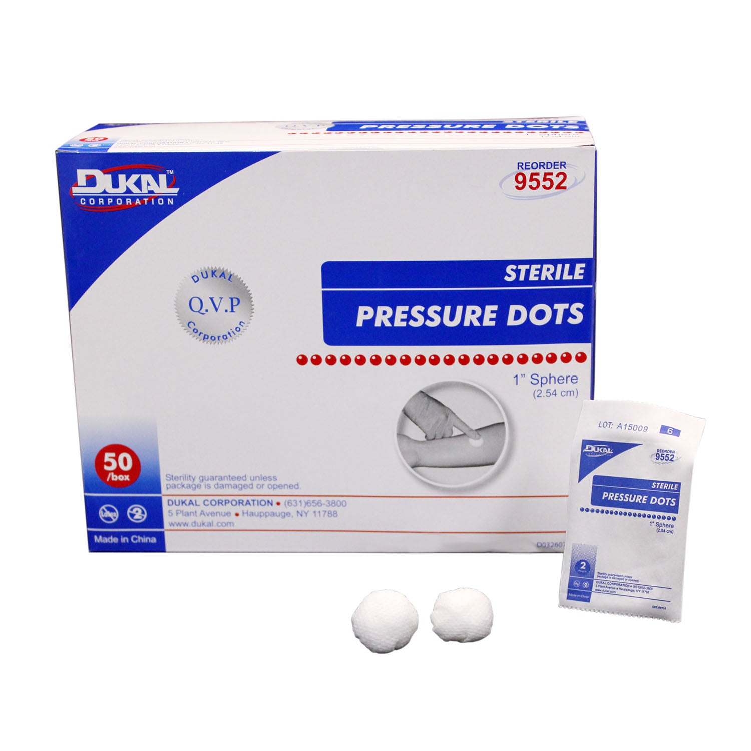 DUKAL PRESSURE DOTS Pressure Dots, 1", Sterile, 2/pk, 50 pk/bx, 10 bx/cs