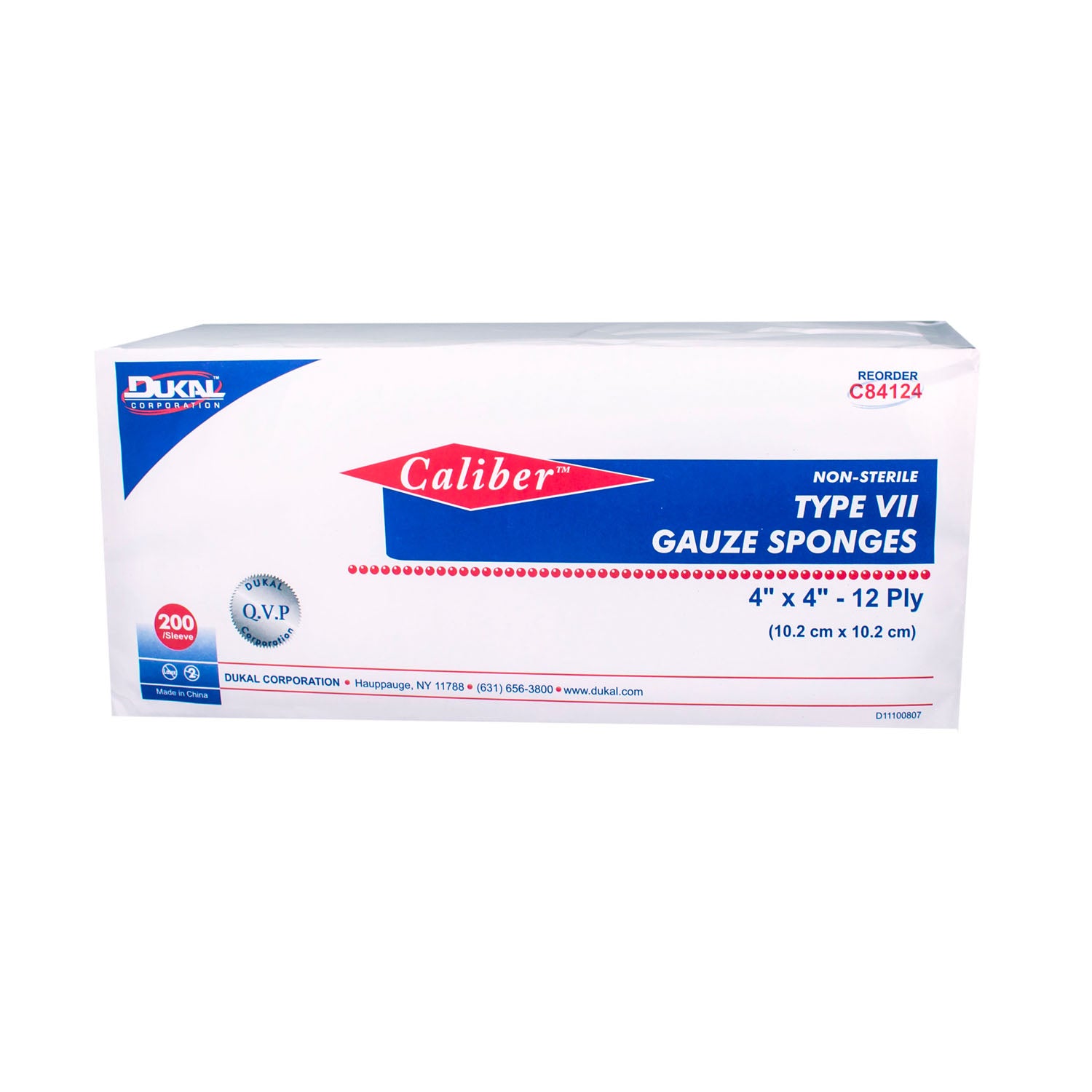 DUKAL CALIBER™ GAUZE SPONGES "Gauze Sponge, Type VII, Non-Sterile, 4\" x 4\", 12-Ply, 200/bg, 10 bg/cs (60 cs/plt)"