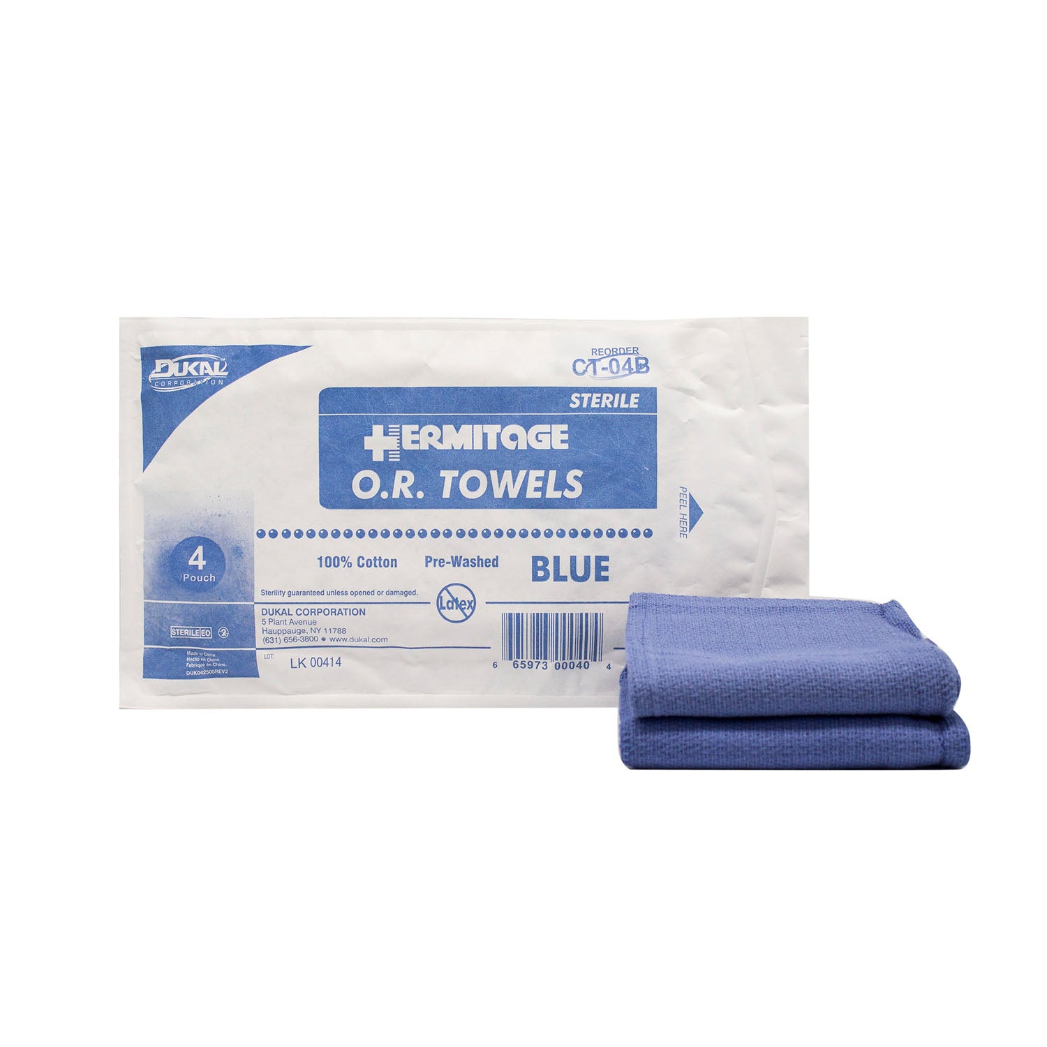 DUKAL OPERATING ROOM (o.r.) TOWELS OR Towel, 17” x 26”, Sterile 4s, Blue, 4/pk, 20 pk/cs (50 cs/plt)