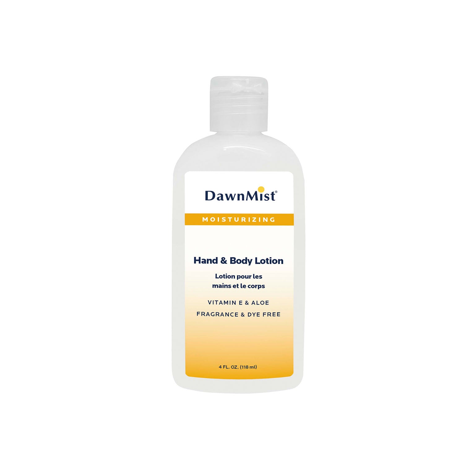 DUKAL DAWNMIST Hand & Body Lotion, Fragrance Free, 4 oz Bottle with Dispensing Cap, 96/cs