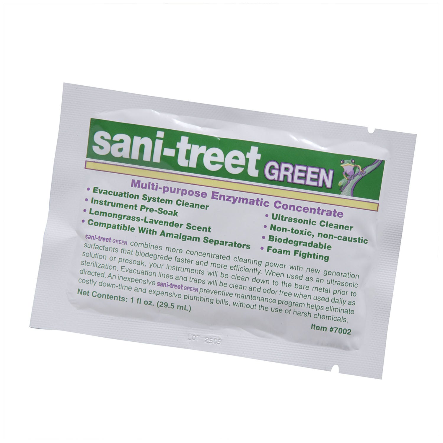 ENZYME INDUSTRIES Sani-Treet Green, Uni-Dose Packettes, Lemongrass-Lavender Scent, 50 - 1 oz packettes/ctn, 12 ctn/cs **Item is on Manufacturer Backorder – Limited Inventory when Available**