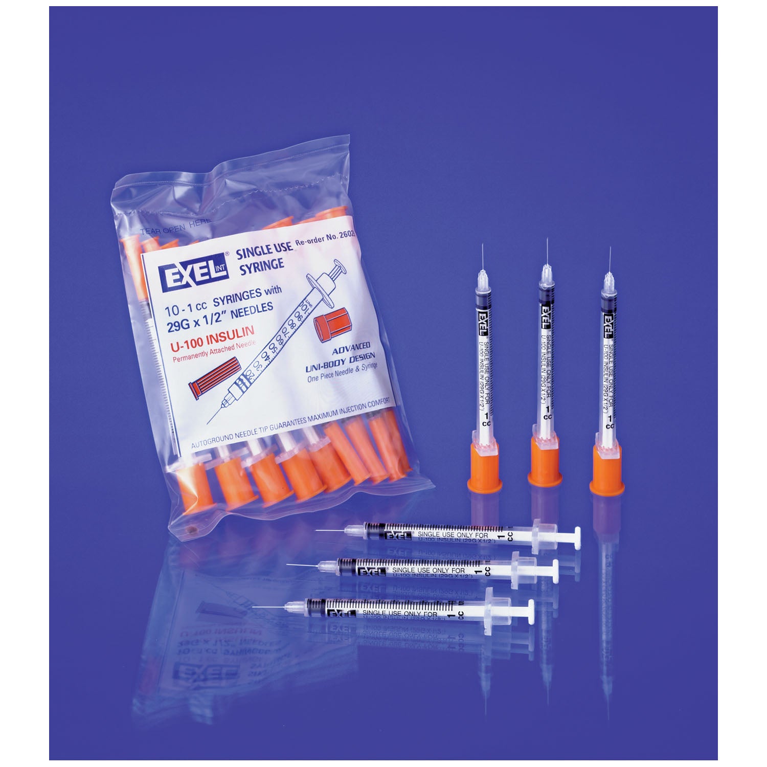 EXEL INSULIN SYRINGE WITH NEEDLE "Insulin Syringe & Needle, 29G x 1/2\", 1cc, 10/bg, 10bg/bx, 5bx/cs (24 cs/plt) "