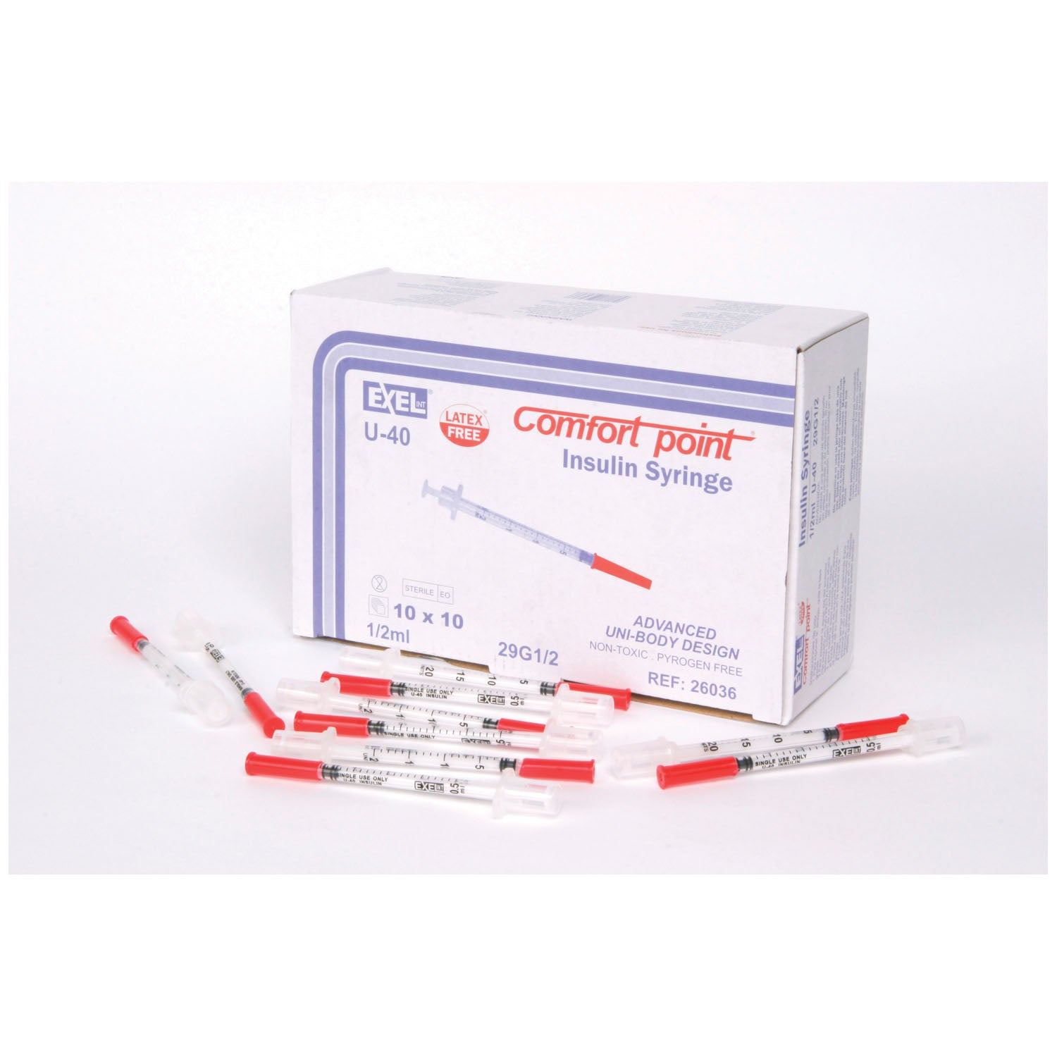 EXEL VETERINARY U-40 INSULIN SYRINGE "Insulin Syringe, 1/2cc, U-40, 29G x 1/2\", 100/bx, 5 bx/cs, FOR VETERINARY USE ONLY"