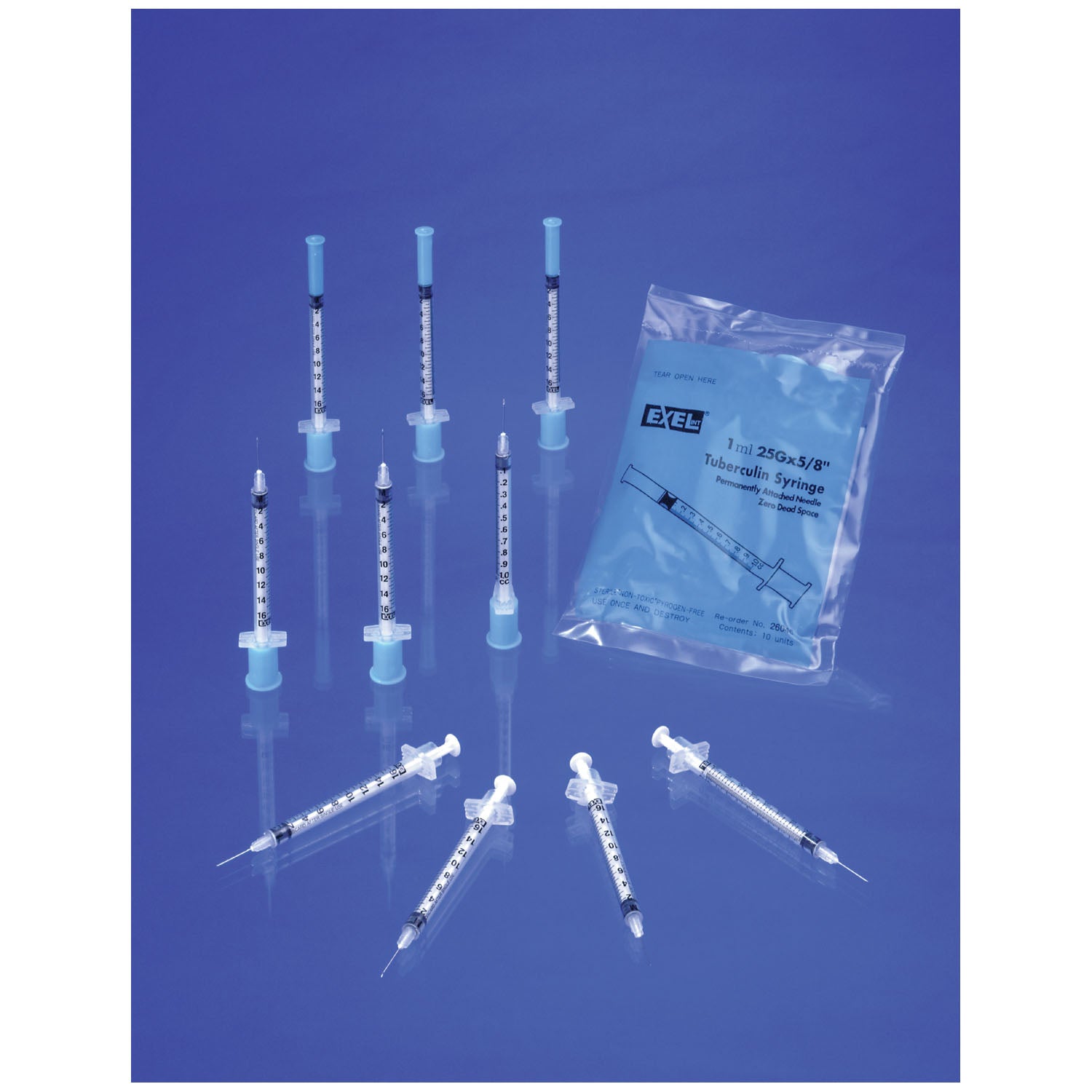 EXEL TB TUBERCULIN SYRINGES "Tuberculin Syringe, Needle, 25G x 5/8\", Zero Dead Space, 10/bg, 10 bg/bx, 5 bx/cs "