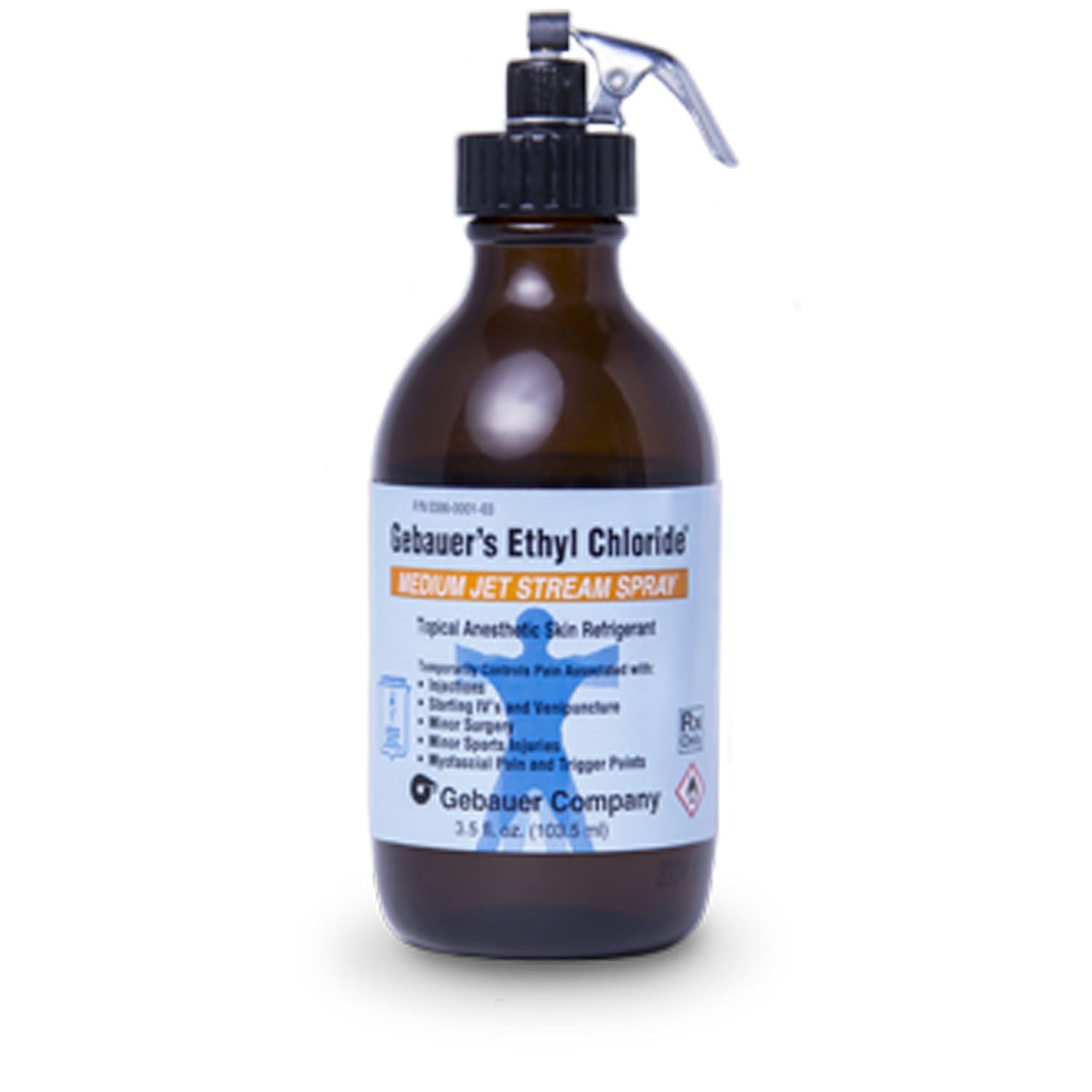 GEBAUER ETHYL CHLORIDE® Medium Jetstream Spray, 3.9 fl oz (115ml), Plastisol Coated Amber Glass Bottle (Rx), 12/dz (84 dz/plt) (HAZMAT Fees Apply, cannot ship via Air or to AK, GU, HI, MP, PR, VI - See Vendor Information Page for more details)