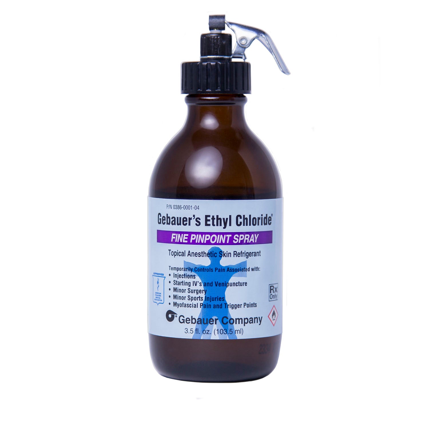 GEBAUER ETHYL CHLORIDE® Fine Pinpoint Stream Spray, 3.9 fl oz (115ml), Plastisol Coated Amber Glass Bottle (Rx), 12/dz (HAZMAT Fees Apply, cannot ship via Air or to AK, GU, HI, MP, PR, VI - See Vendor Information Page for more details)