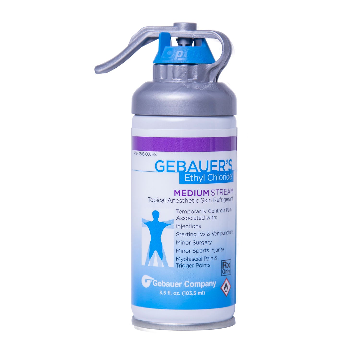 GEBAUER ETHYL CHLORIDE® Medium Stream, 3.9 fl oz (115ml), Accu-Stream 360™, Aerosol Can (Rx), 12/dz (HAZMAT Fees Apply, cannot ship via Air or to AK, GU, HI, MP, PR, VI - See Vendor Information Page for more details)