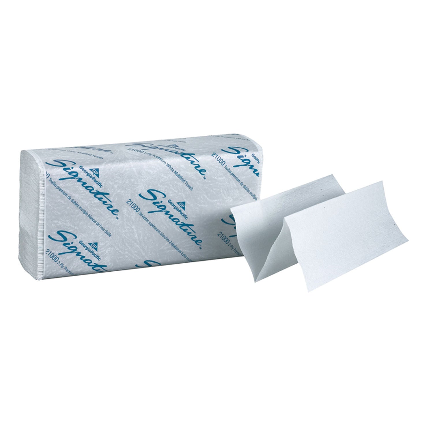 GEORGIA-PACIFIC SIGNATURE® 2-PLY PREMIUM PAPER TOWELS "Premium Multifold Paper Towels, 2-Ply, Paper Band, White, 91/4\" x 91/2\" Sheets, 125 ct/pk, 16 pk/cs (63 cs/plt) "