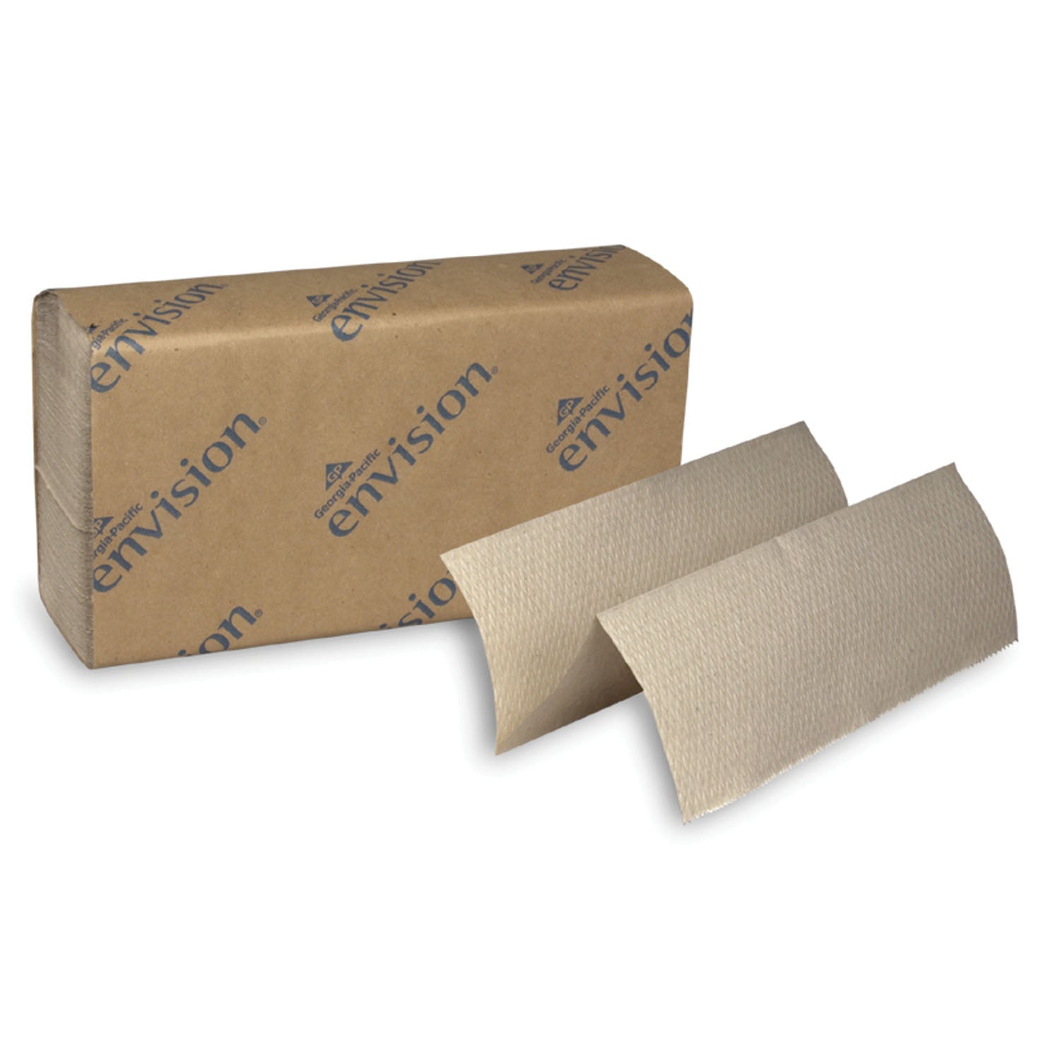 GEORGIA-PACIFIC ENVISION® PAPER TOWELS "EPA Multifold Paper Towels, Paper Band, Brown, 91/4\" x 91/2\" Sheets, 250 ct/pk, 16 pk/cs (30 cs/plt)"