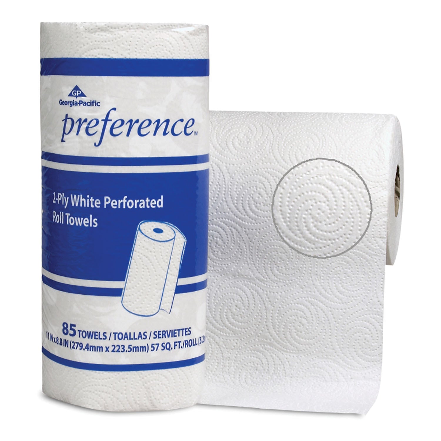 GEORGIA-PACIFIC PREFERENCE® PERFORATED ROLL TOWELS "Jumbo Perforated Roll Towels, White, 11\" x 8.8\" Sheets, 85 sht/rl, 30 rl/cs (24 cs/plt)"