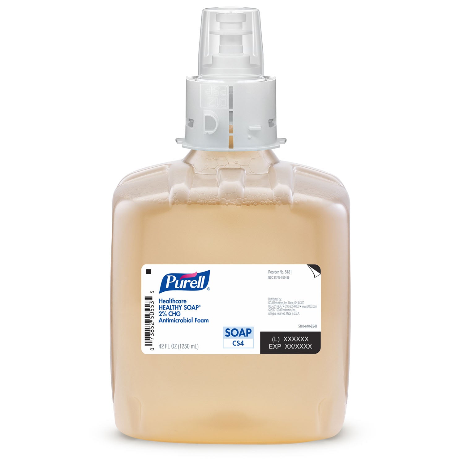 GOJO PURELL® CS4 DISPENSERS & REFILLS Healthcare Healthy Soap® 2.0% CHG Antimicrobial Foam, 1250 ml, Amber, 3/cs (150 cs/plt)
