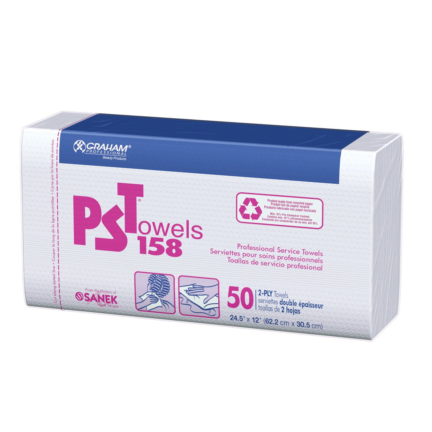 GRAHAM MEDICAL DENTAL TOWELS "PST 158 Towel, Huck Finish, 2-Ply, 12\" x 241/2\", White, 500/cs"
