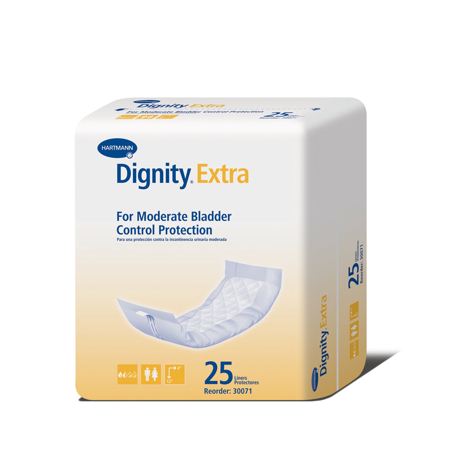 HARTMANN USA DIGNITY® DISPOSABLE INSERTS "Dignity® Extra Insert, For Light to Moderate Protection, 4\" x 12\", White, 25/bg, 10 bg/cs "