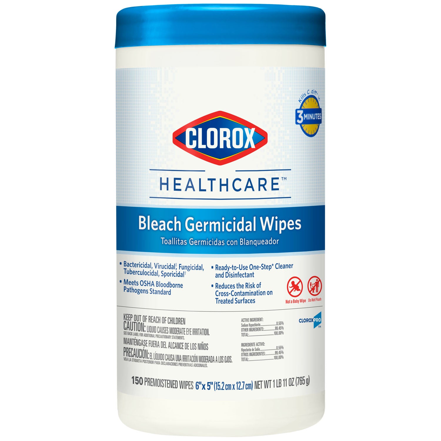 CLOROX HEALTHCARE® BLEACH GERMICIDAL CLEANERS Clorox Healthcare® Bleach Germicidal Wipes, 6 x 5, 150/can, 6/cs