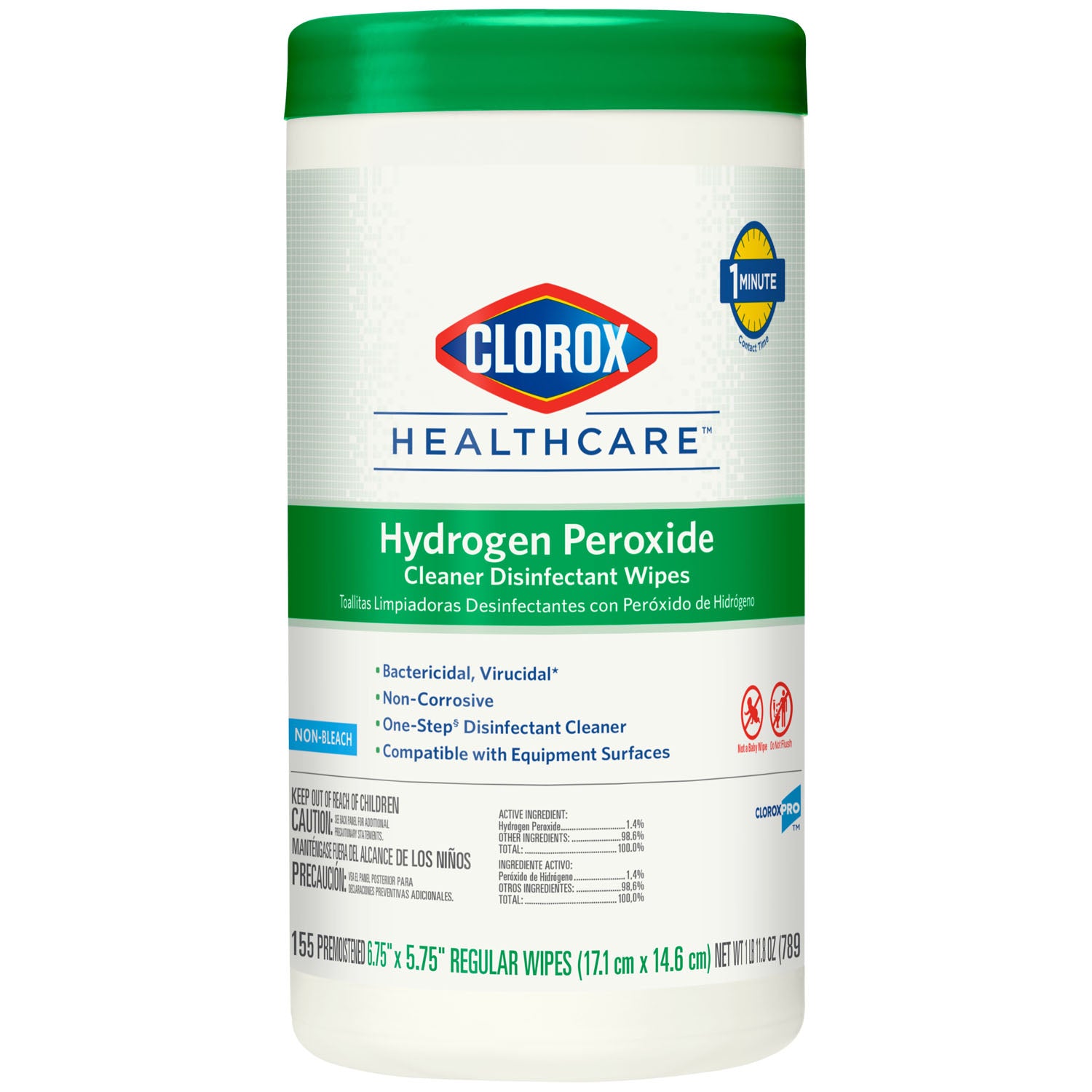 CLOROX HEALTHCARE® HYDROGEN PEROXIDE CLEANER Wipes, Hydrogen Peroxide Disinfectant Cleaner, 6.75 x 5.75, 155/can, 6/cs