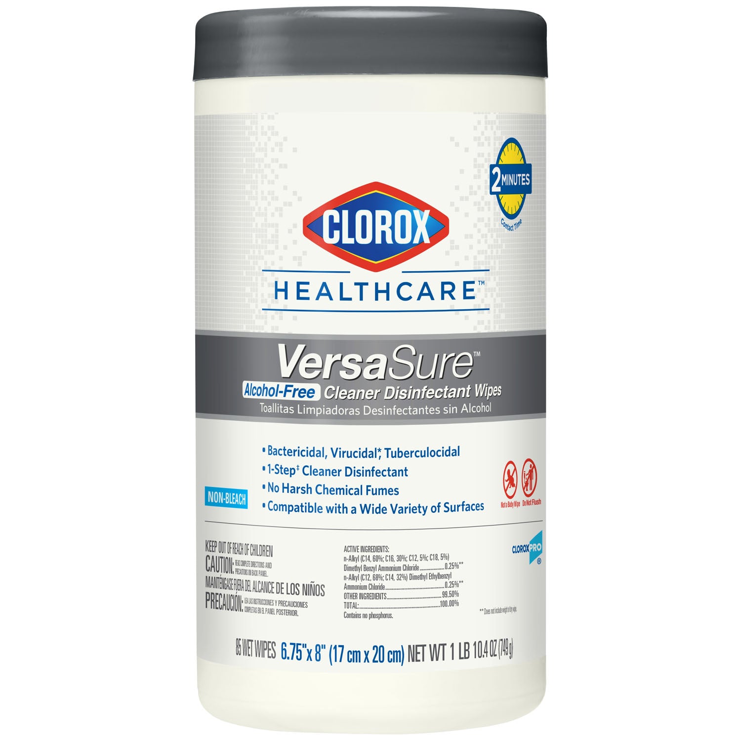 CLOROX VERSASURE™ CLEANER DISINFECTANT WIPES "Clorox® Healthcare VersaSure® Cleaner Disinfectant Wipes, 6.75\" x 8\", 85/can, 6 can/cs "
